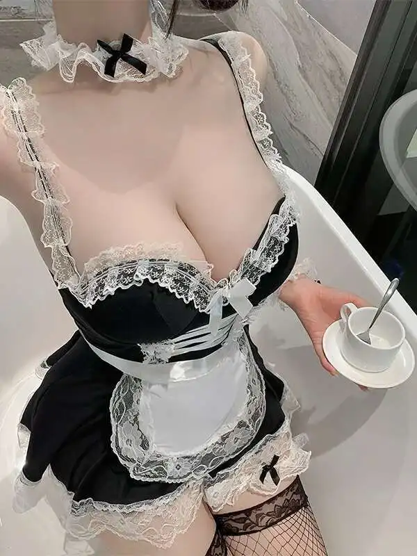 مثير الدانتيل تقليم الرغبة النقية خادمة موحدة الكنغر الحقيبة Bowknot فستان عارية الذراعين العميق الخامس الحمالات فستان بلا أكمام الساحرة CIYD #2