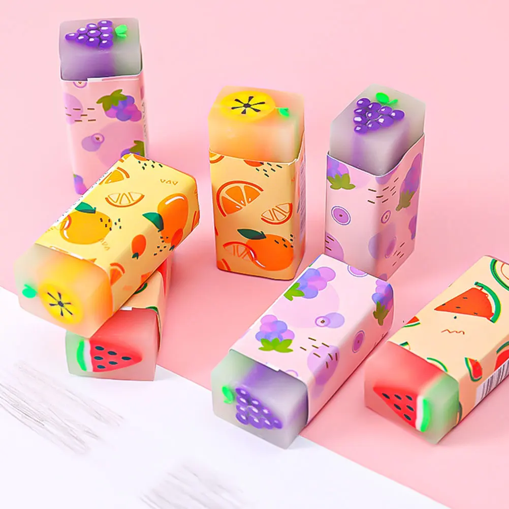 

12 Pcs Eraser Cute Cartoon School Student Supplies Fruits Printing Rubber School Eraser Material Practical Pencil