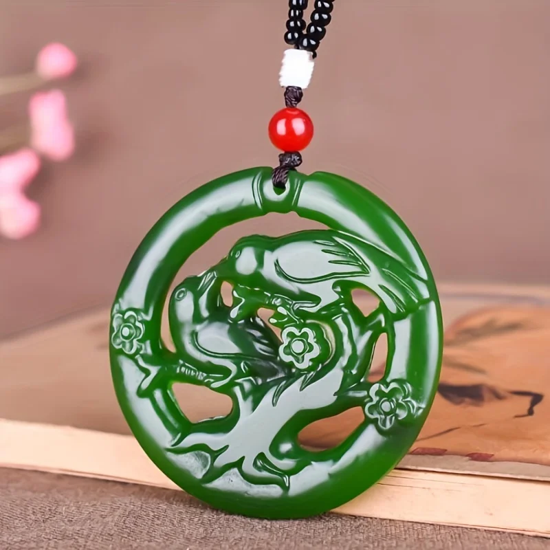 Double Sided Hollow Out Joyful Eyebrow Tip Jade Pendant Spinach Green Magpie Jade Pendant Jade Necklace Sweater Chain