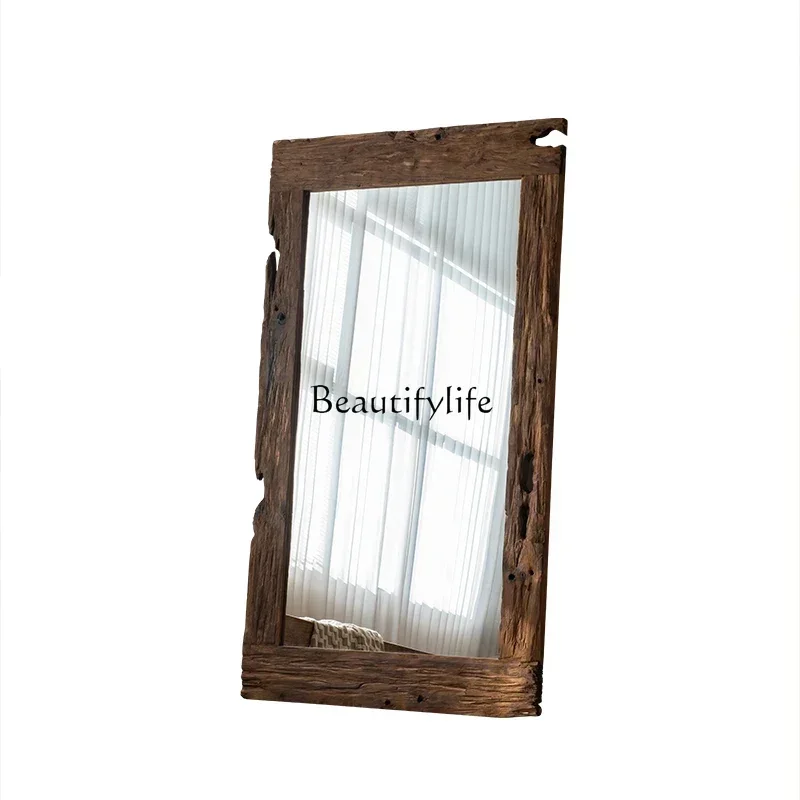 

pg46Wabi Sand solid wood full-body mirror against the wall floor-to-ceiling mirror, hotel and homestay art, decorative mirror