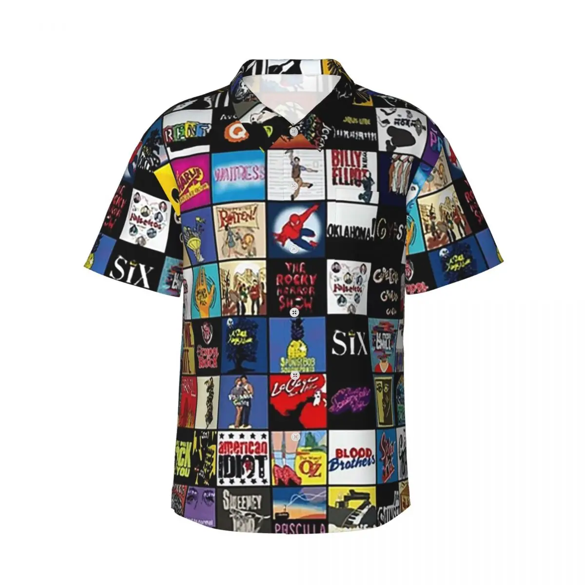 

Broadway Musical Theatre Logos - Hand Drawn Men's Shirts Hawaiian Short Sleeve Shirt Fashion Lapel Tops for Summer Beach