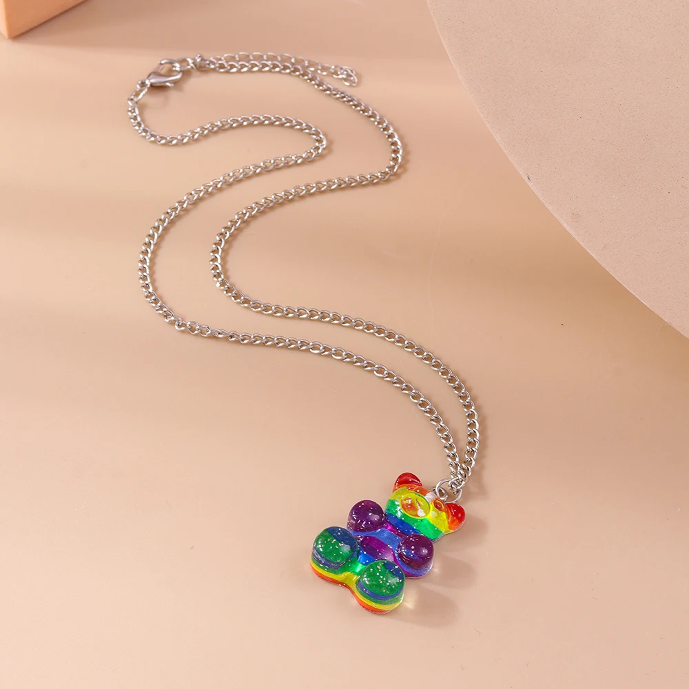 Aihua neue große Süßigkeiten Farbe Gummibärchen Halskette für Frauen Kinder kreative Harz Bär Anhänger Halskette Ohrring Geburtstag Schmuck Geschenke – Detail 18