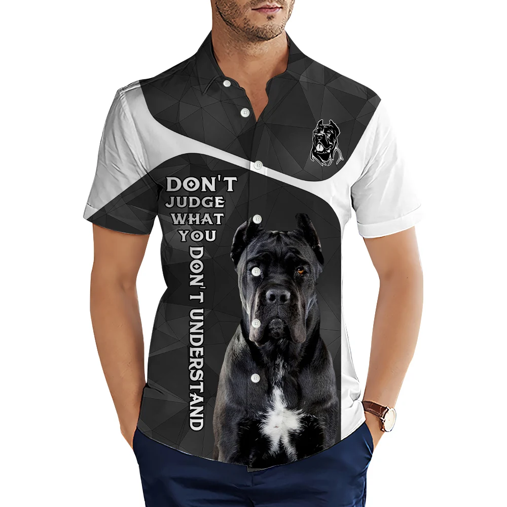 HX Moda Masculina Camisas Cane Corso Diamante Costura 3D Impresso Camisa Casual Verão Camisas de Manga Curta para Roupas Masculinas