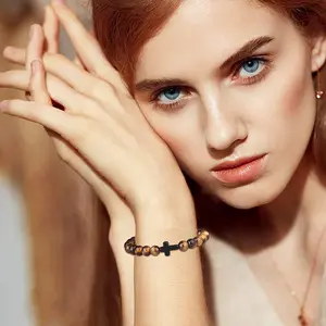 기도 남자 천연 돌 나무 구슬 묵주하는 묵주철석 십자가 팔찌 onyx 명상 팔찌 여성 요가 보석 homme pulsera 10 최고의 판매 의료 브레이슬릿 - №2