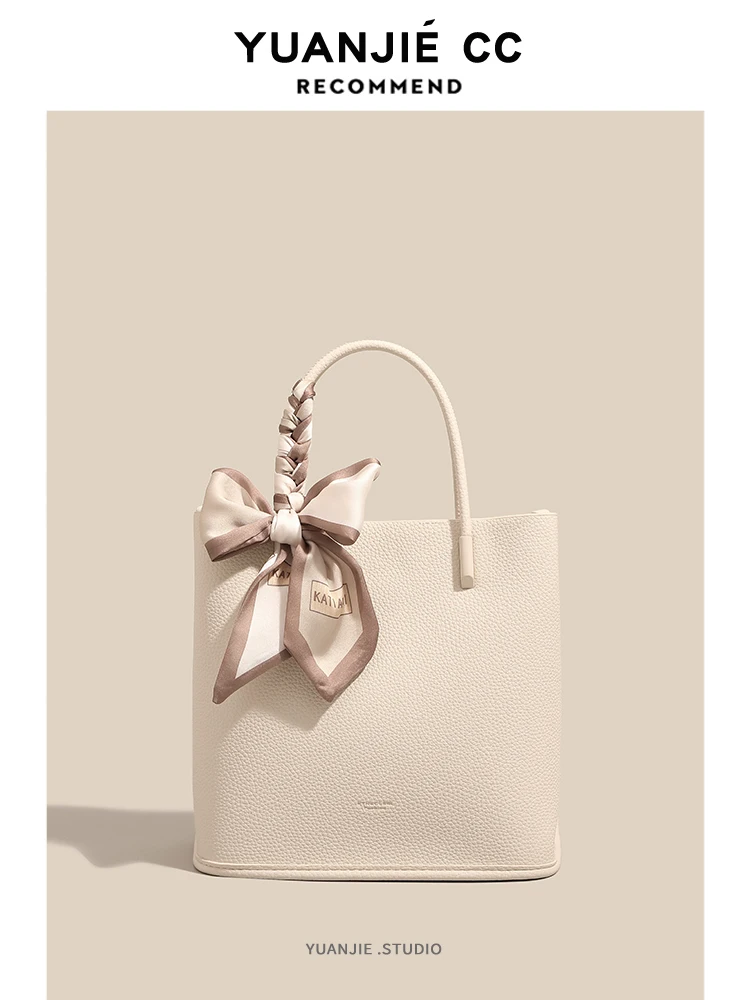 Genuine Leather Bucket Bag 2026 New Commuter Large Handbag Office Tote Bag Unique Design Single Shoulder Bag