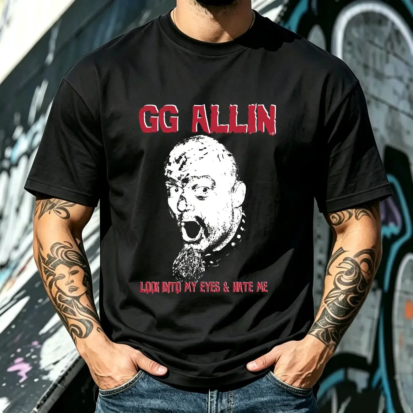 washed T Shirt GG Allin Look Into My Eyes And Hate Me 00s U2607 vintage Washed Unisex Top For Everyday Wear Stylish