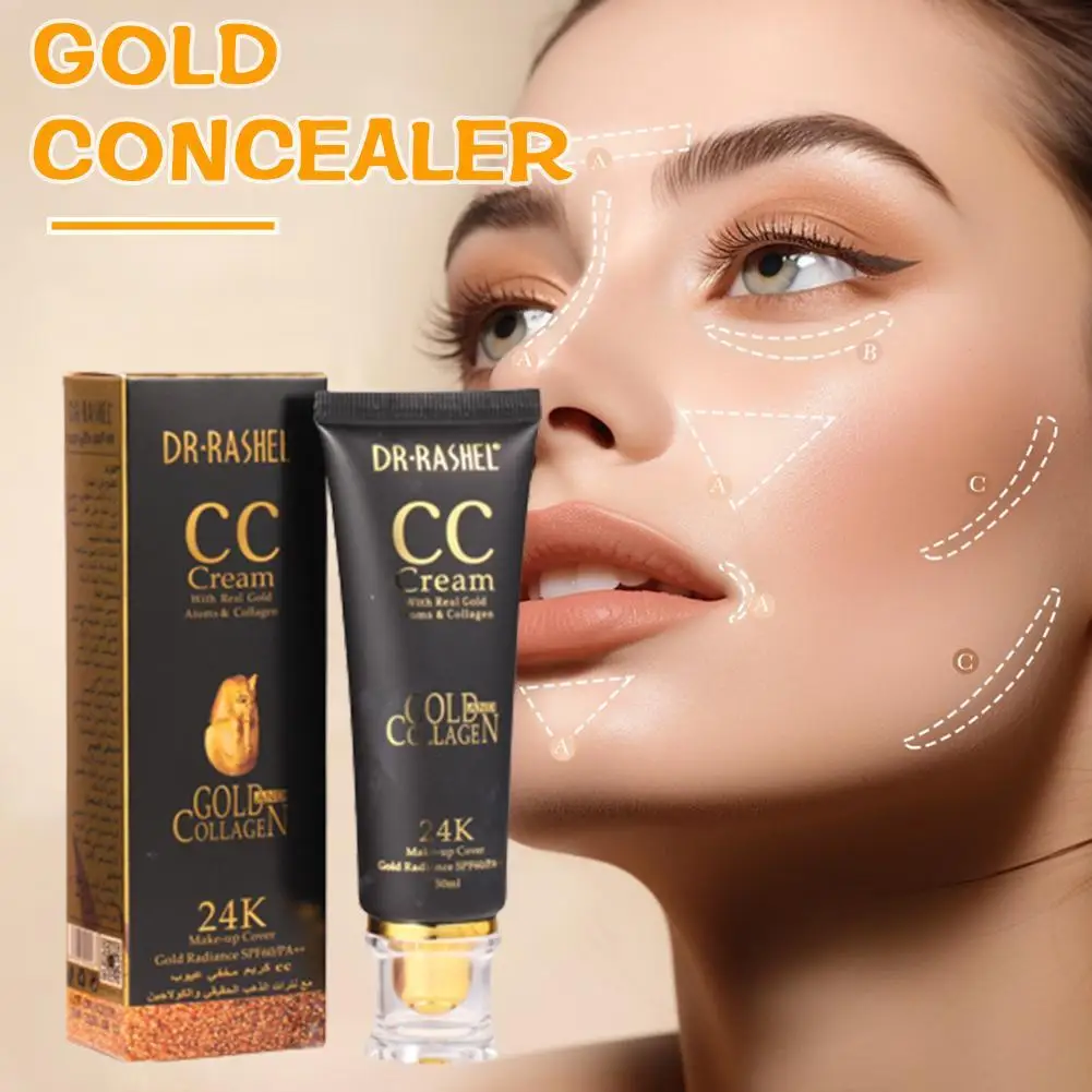 24k Gold Collagen Cc Cream Concealer Natural Whitening Full Cream Brightening Cover Makeup Liquid Base Foundation Cc S3o6