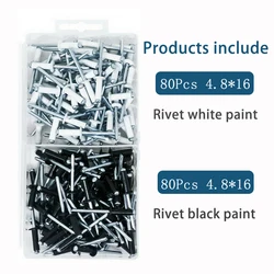 160Pcs Multiple Sizes Blind Rivets Aluminum, Steel, Nylon Pop Rivet Assortment Kit,Pop Rivets Assortment Kit (Silver/Black)