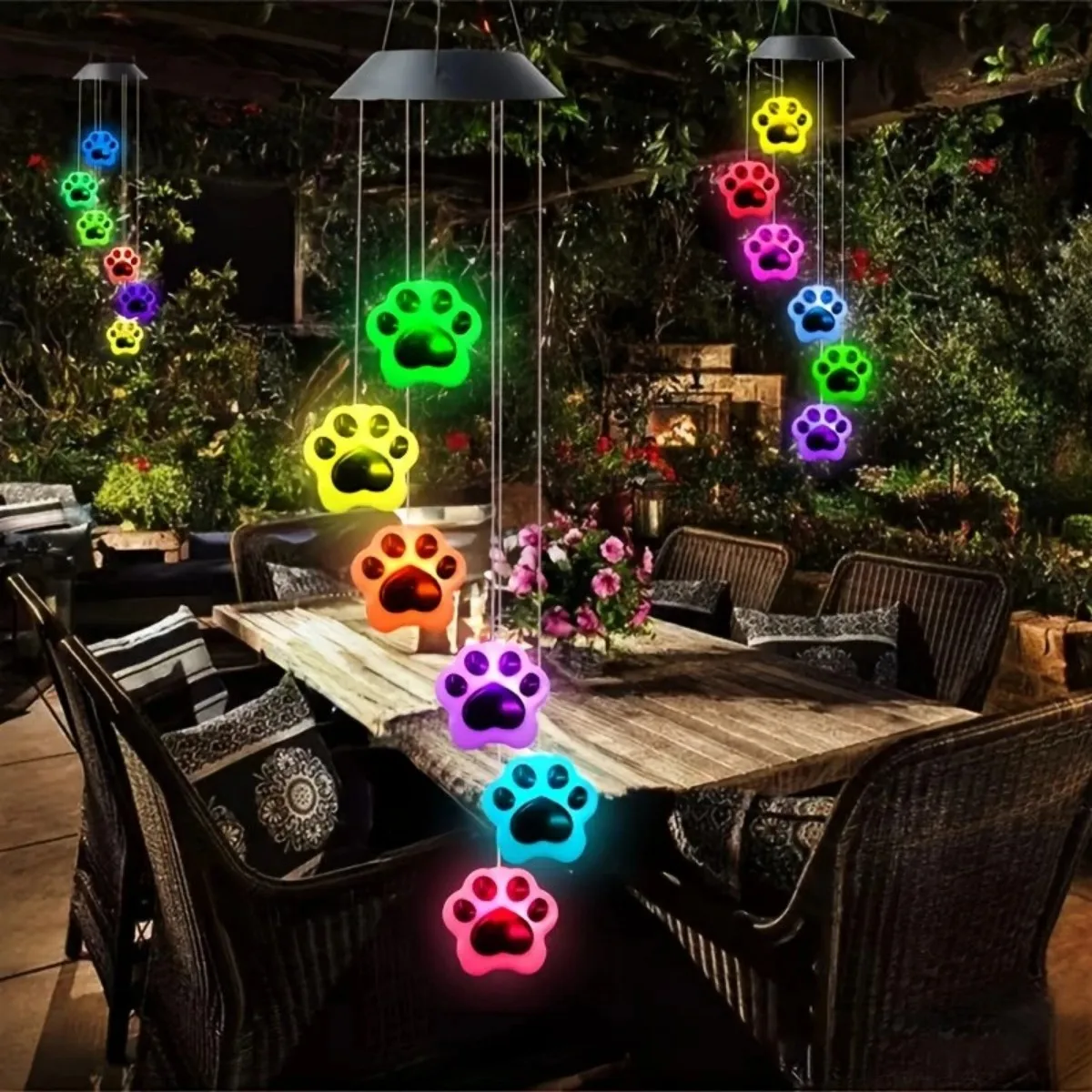 1 set of vibrant paw print solar wind chime lights - outdoor colorful garden lights, no wiring required, easy to install