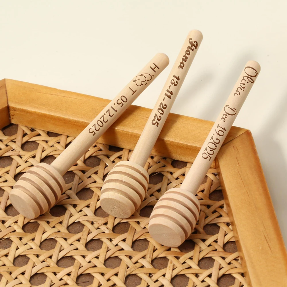 

Custom Wooden Honey Dipper Sticks Wedding Guest Gifts Personalized Wedding Souvenirs Wooden Mixing Stirring Stick for Honey Jar