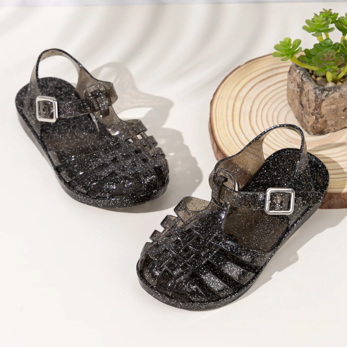 الصيف تنفس أزياء الكرتون طباعة بارد غرامة بريق الترتر هلام الأحذية قابل للتعديل PVC الفتيات الصنادل #5