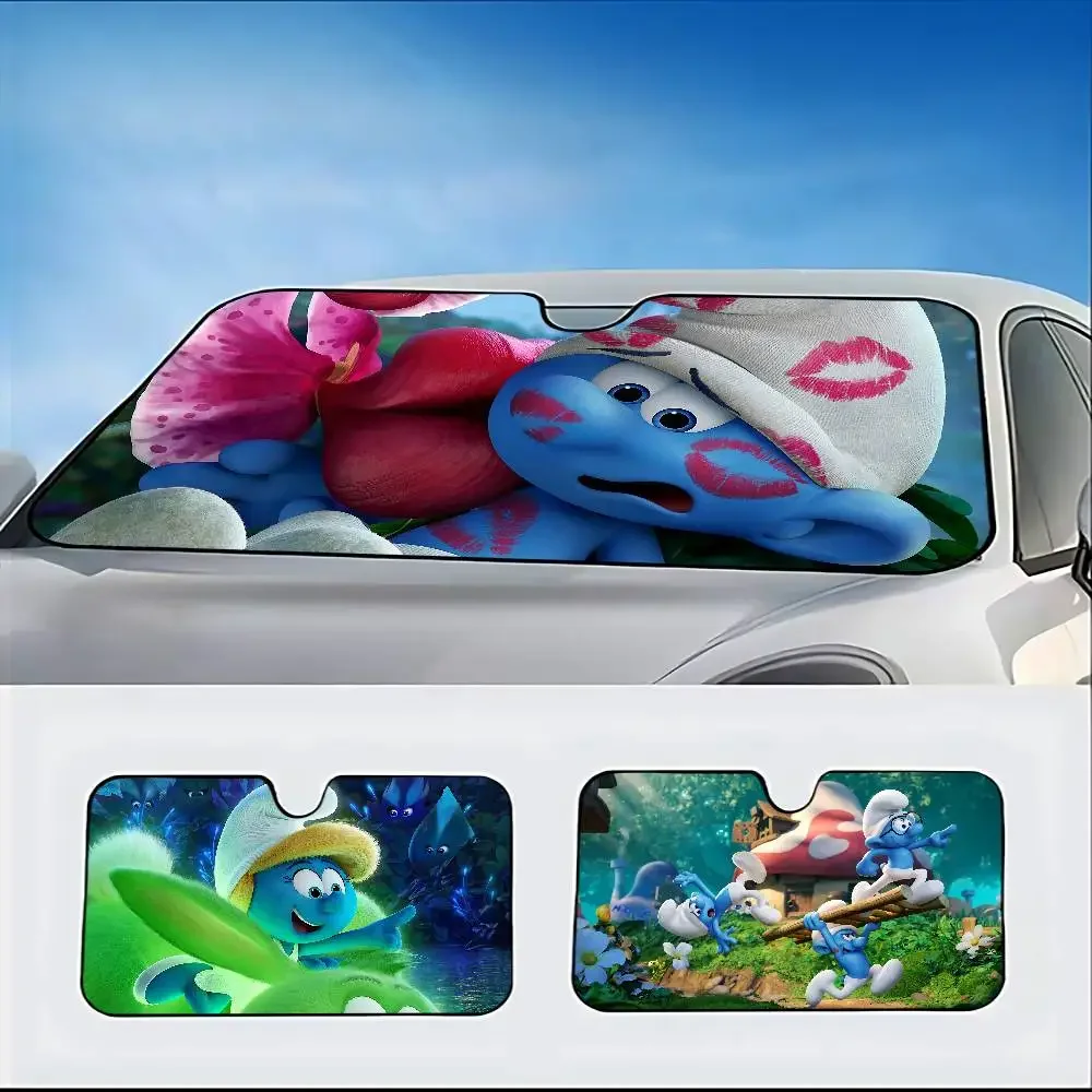 كارتون S_Smurfs سيارة ظلة سيارة ظلة يغطي غطاء الزجاج الأمامي العالمي للطي قناع #3