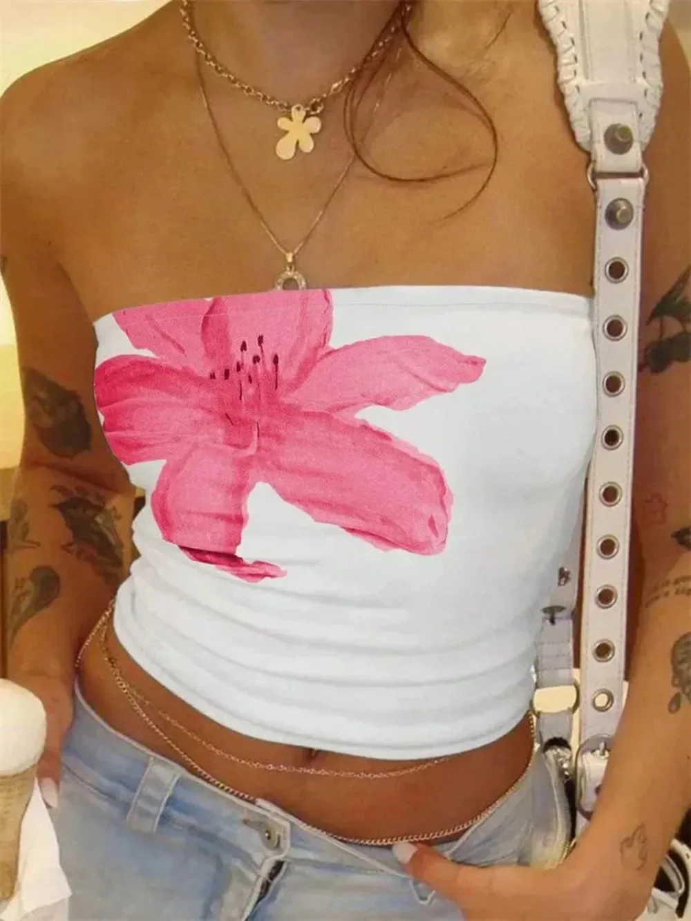 

Women's Floral Printed Tube Top Summer Sexy Off the Shoulder Crop Top Streetwear