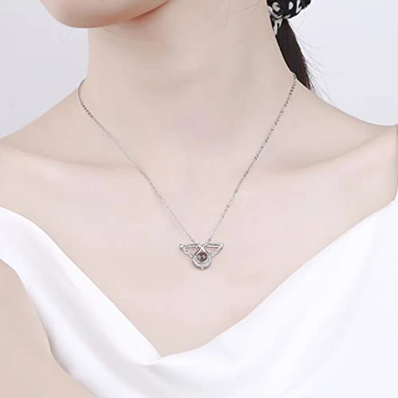 Custom Photo Projection Necklace I Love You Necklace Personalized Picture Projection Pendant Angel Wings Jewelry Gifts for Her