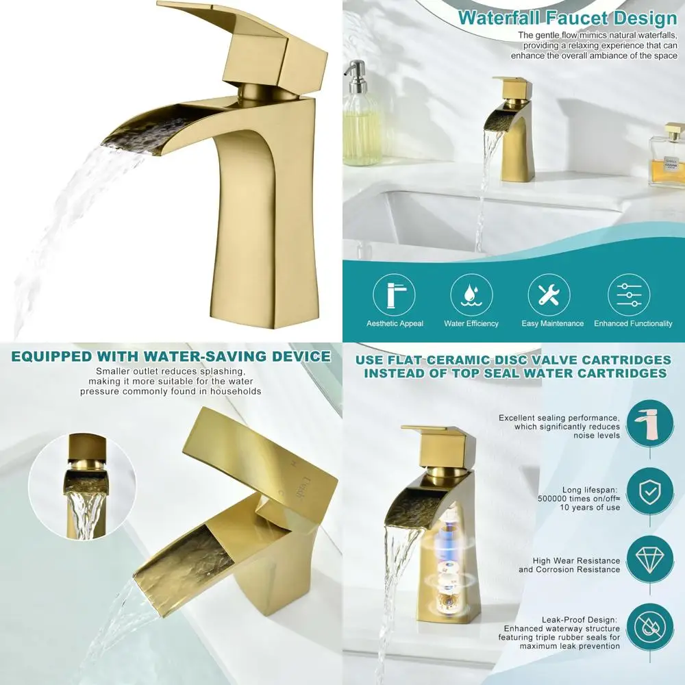 

Modern Stainless Steel Waterfall Single Handle Bathroom Sink Faucet, Suitable for 1 Hole Installation, Contemporary Washbasin Mi