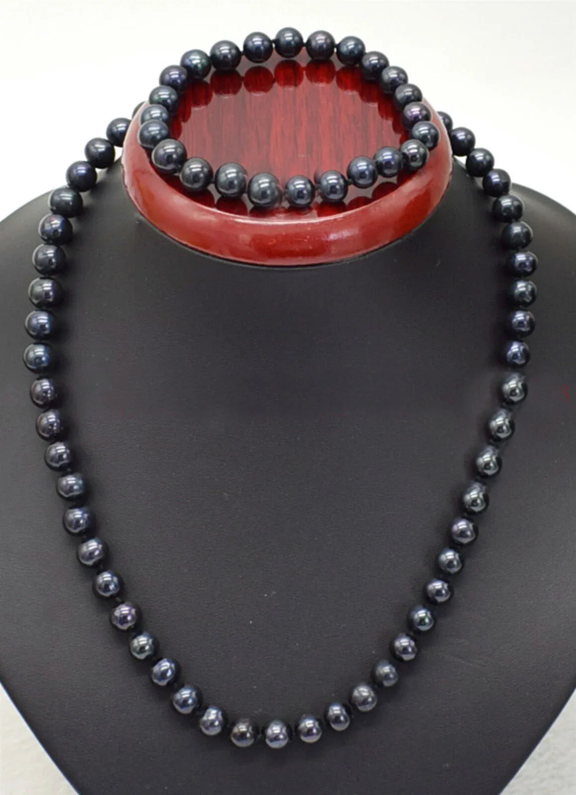 

18 inch huge gorgeous AAA+8-9mm natural Tahitian round black circular pearl necklace bracelet