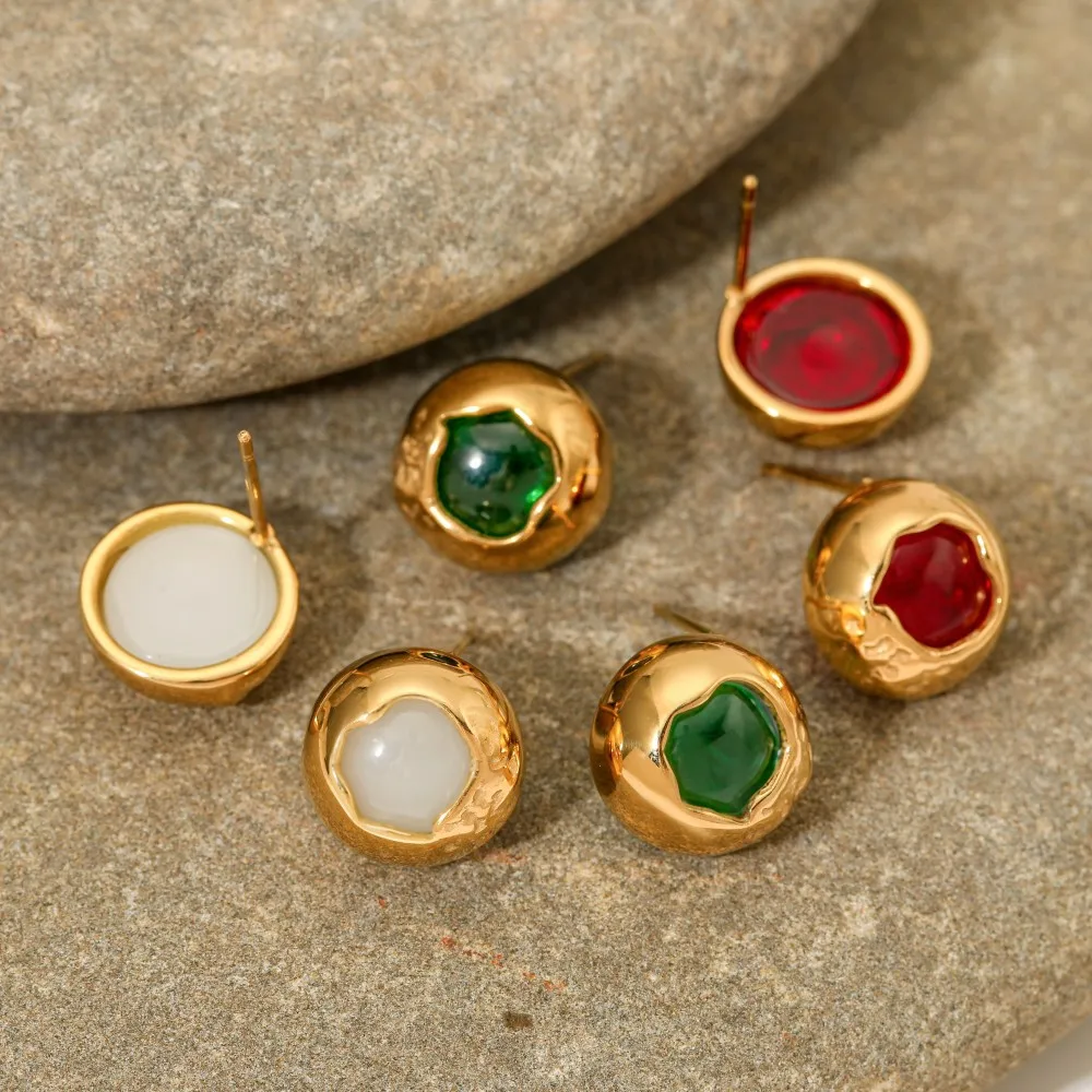 

Delicate Colorful Natural Stone Circle Stud Earrings for Women Gold Plated Stainless Steel High Quality Jewelry Vintage Gift