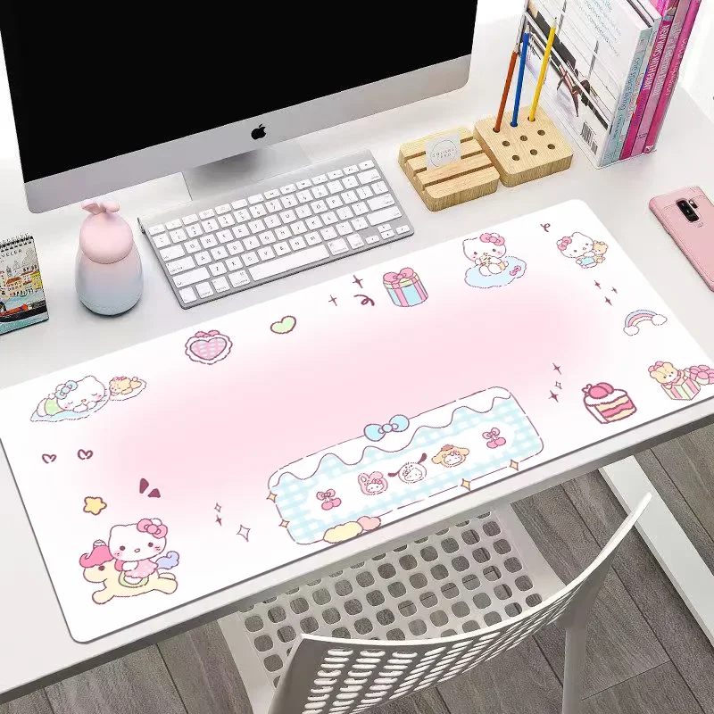 

Ins Стиль Hello Kitty Sanrio Розовый коврик для мыши из искусственной кожи с рисунком девушки, милый офисный коврик для стола, компьютерная клавиатура, противоскользящий коврик для мыши