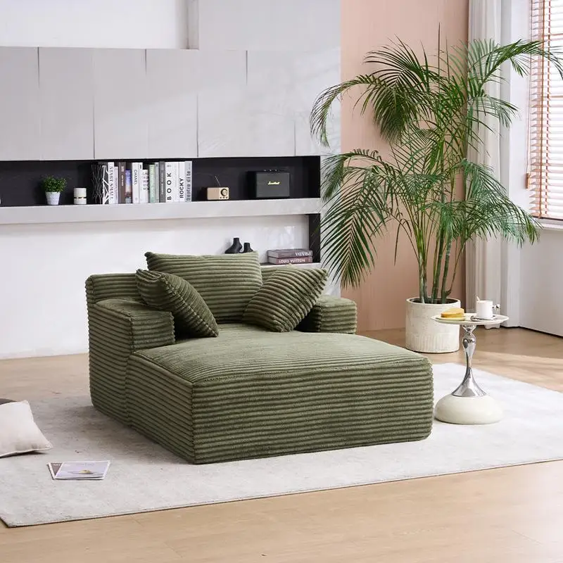 เก้าอี้ยาวทรงชีซ์ลองจ์ขนาดใหญ่พิเศษสำหรับใช้ภายในอาคาร โซฟาเบดแบบมีเบาะหุ้มผ้ากำมะหยี่ทันสมัยพร้อมหมอนและที่วางแขน อเนกประสงค์