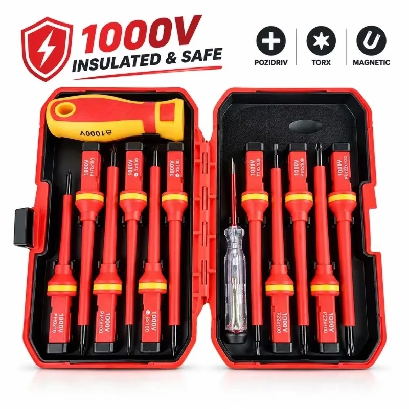 Electrician Repair Tools Kit Changeable Insulated Screwdrivers Set Magnetic Slotted Bits Repair Tool Electrician Tool