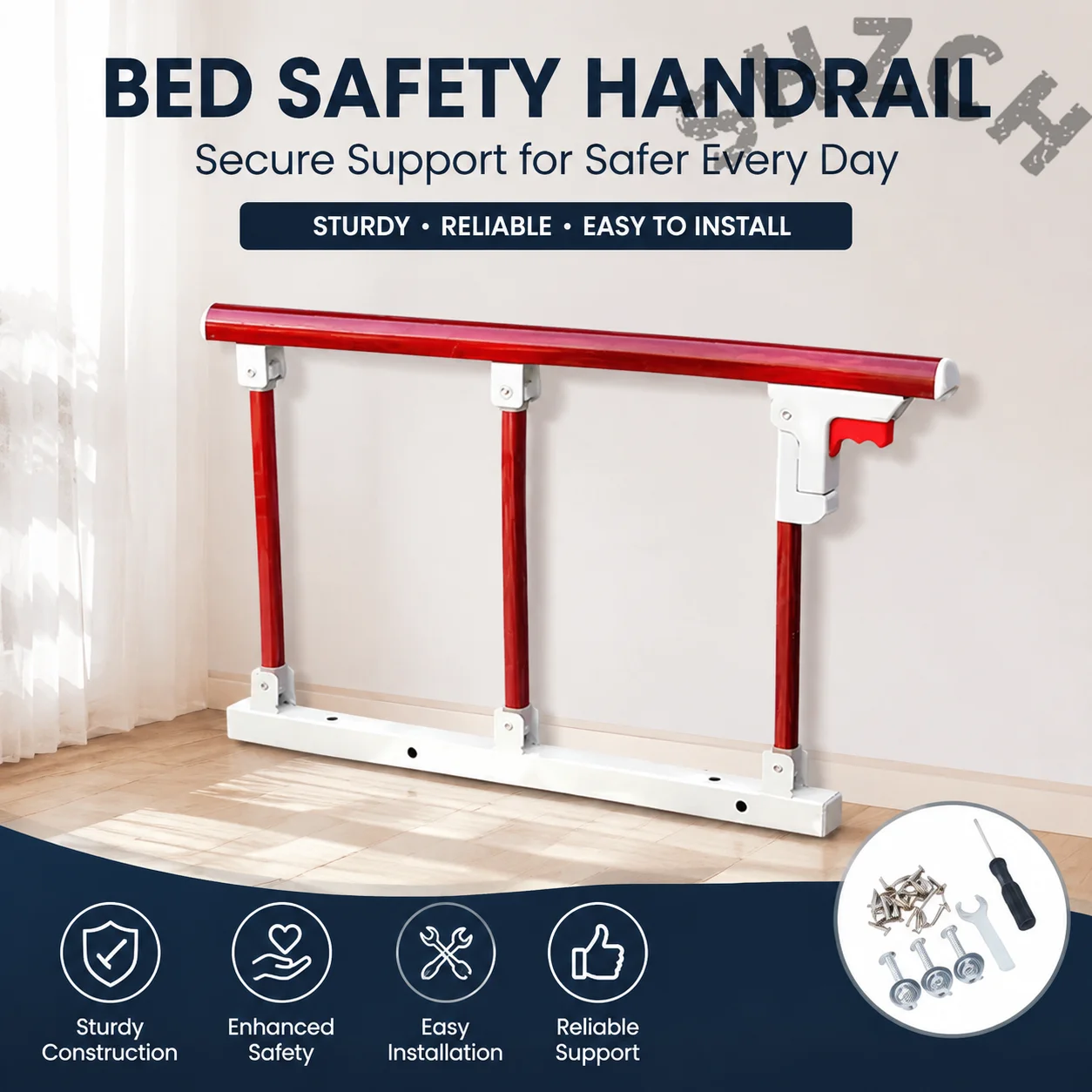 Foldable Bed Enclosure with Handrail for Elderly Child Dormitory Guardrail for Sick Person Bedside Safety Rail