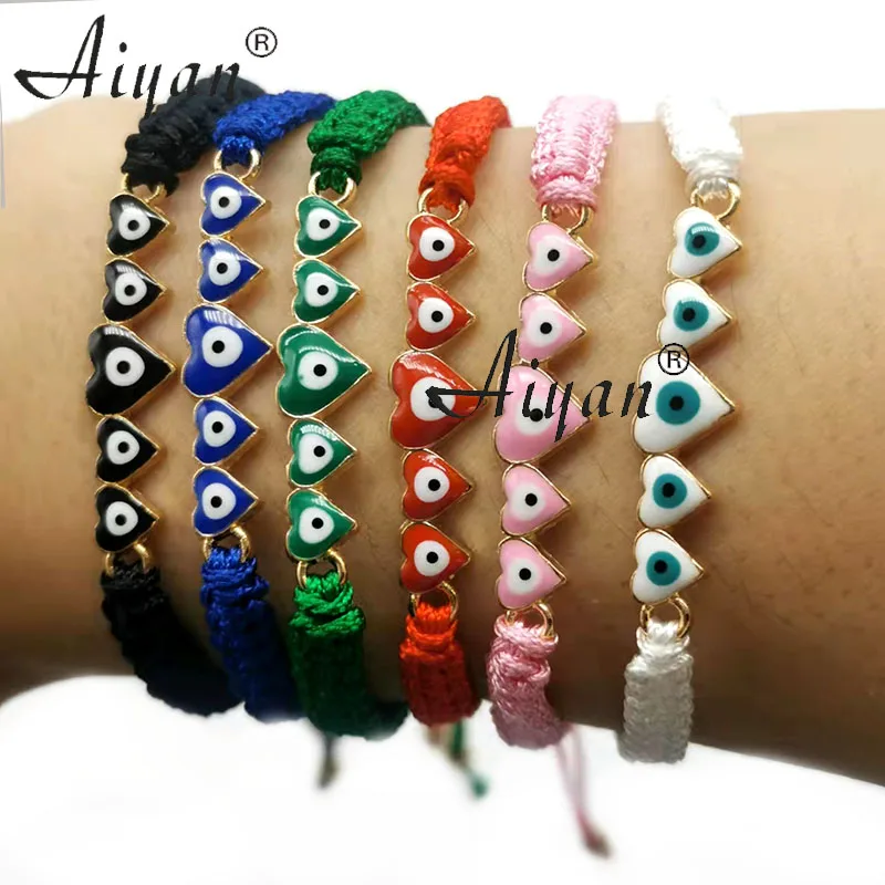 12Pieces Evil Eye Drop Oil  Bracelet 5Pieces Heart Connector Charm Jewelry  Ladies Men Handmade Have Exorsim Protection Function