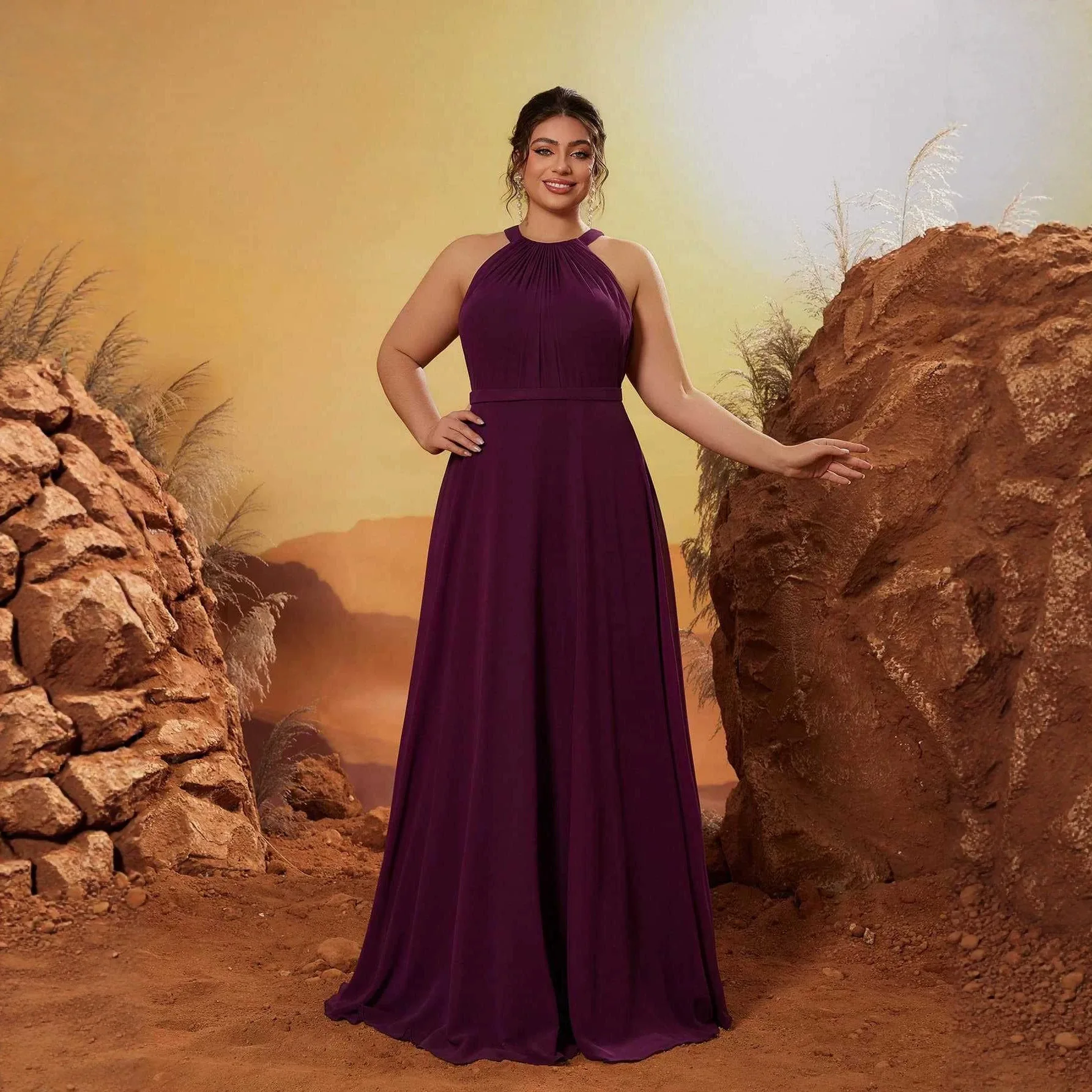 Sexy Halter Neck Sleeveless Dress, Evening Gown For Parties And Performances, High-end Purple Wedding Bridesmaid Dress Y2k Y2K