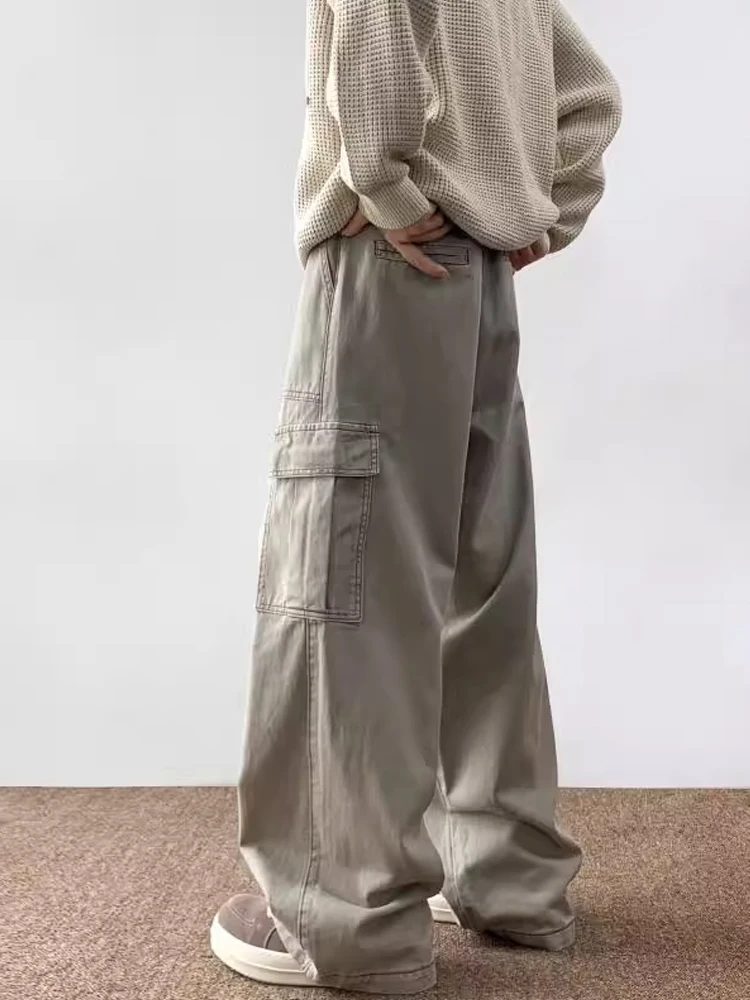 

American Retro Workwear Jeans Men's Autumn Winter Cleanfit Design Straight Leg Wide Leg Pants Multiple ket Design Casual T...