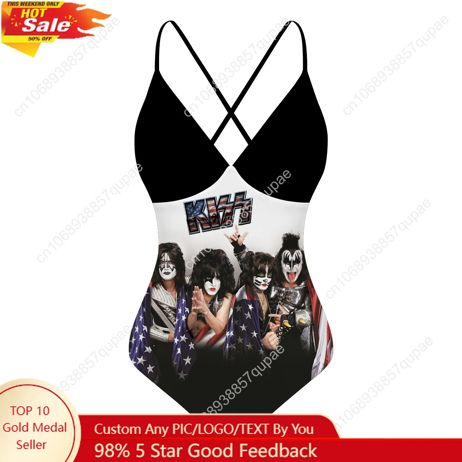 

Kiss Rock Band на заказ с v-образным вырезом и лямкой на спине, купальник, женские купальные костюмы, бикини, вечеринка у бассейна, пляжный сексуальный купальник, пляжная одежда