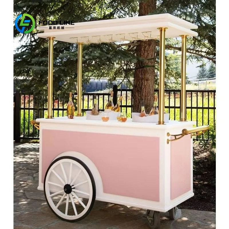 Commercial Mobile Ice Cream Cart Street Food Vending Freezer Display Trolley with Canopy Wheels for Outdoor Park Mall Customized