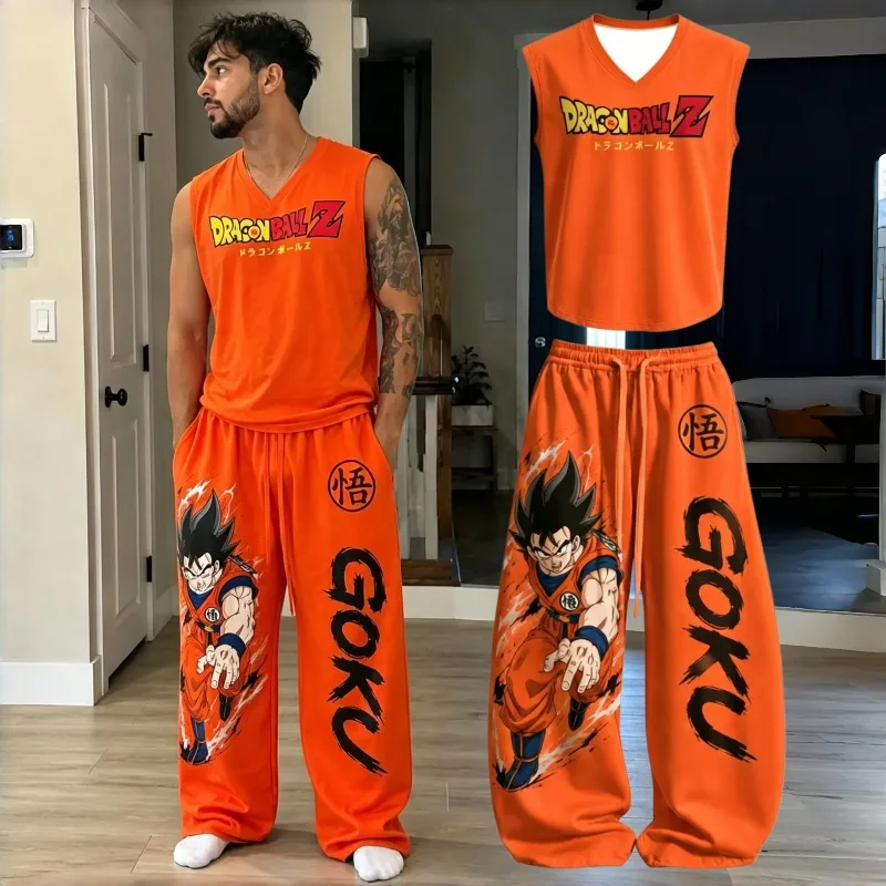 Image of Dragon Ball Z Ärmelloses Tanktop und Weite Hose Set für Männer, Frauen und Kinder, Anime-Print 2-teiliger Trainingsanzug, Lässiger Streetwear-Anzug