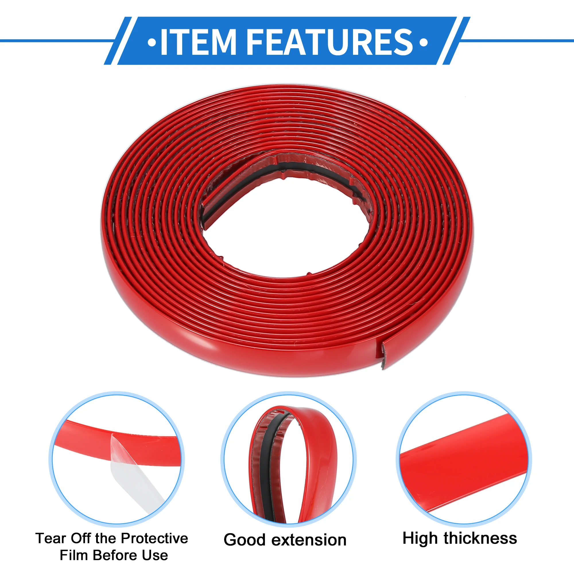 Uxcell 5M Window Chrome Trim Strip Universal for Car Bumper Door Body Self Adhesive Decorative Sticker Self-Adhesive Strip Red