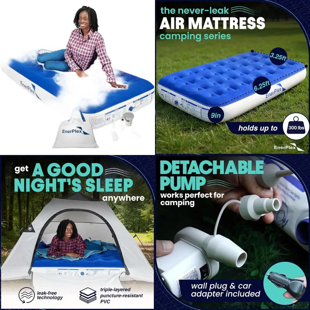 

Portable Twin Size Inflatable Mattress with Integrated Pump - Ideal for Outdoor Camping and Overnight Guests - Blue
