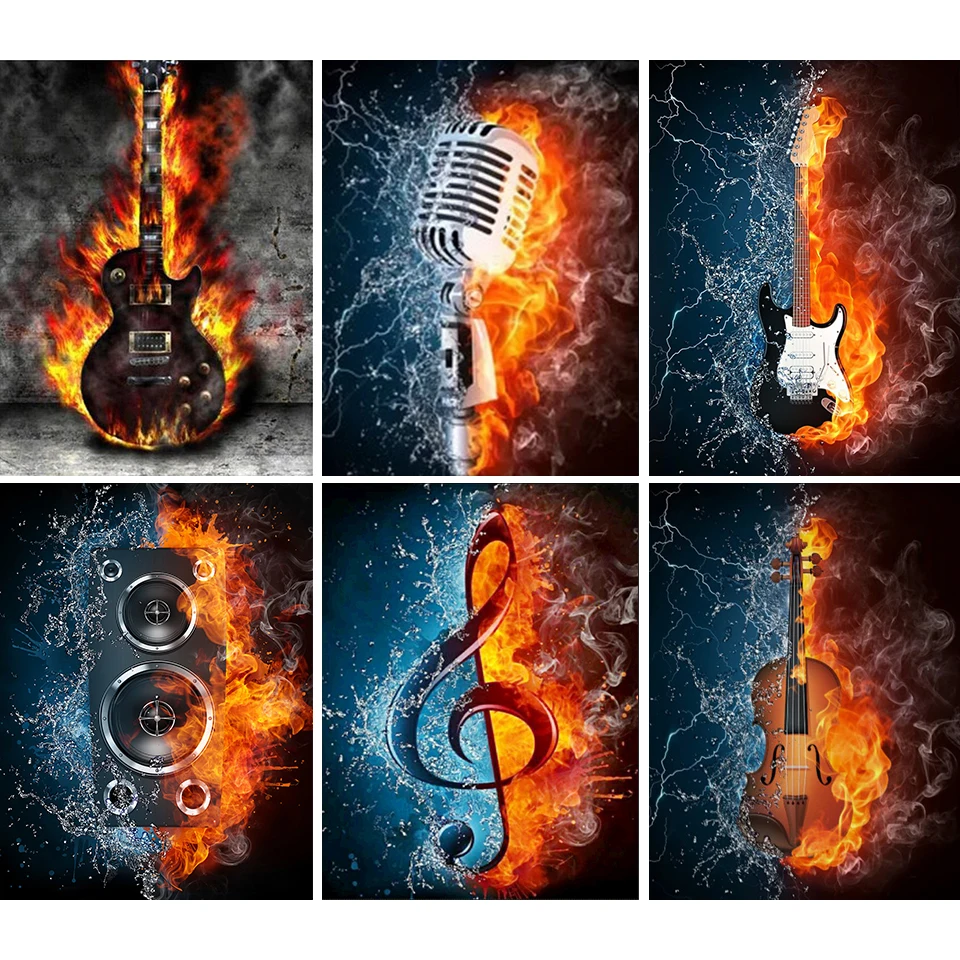 5D DIY Diamond Painting Music Equipment Guitar Series Embroidery Mosaic Craft Picture Full Drill Cross Stitch Art Kit Home Decor