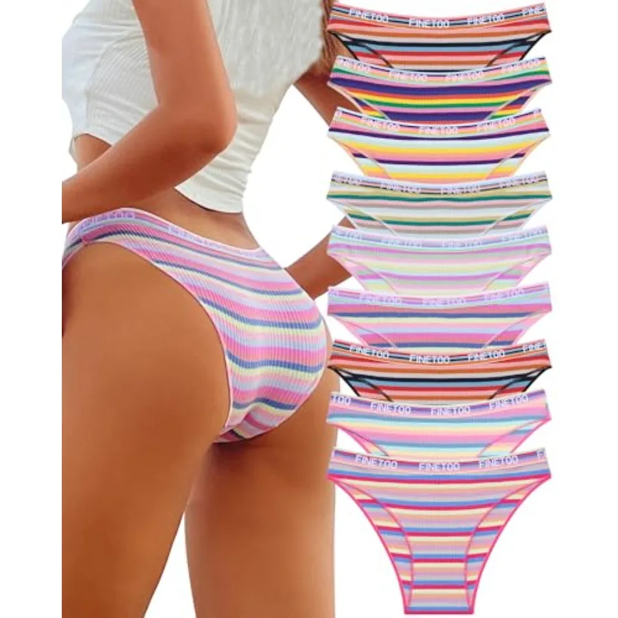 

FINETOO Cotton Underwear for Women Cheeky High Cut Breathable Stretch Sexy Ladies Hipster Bikini Panties Pack S-XL
