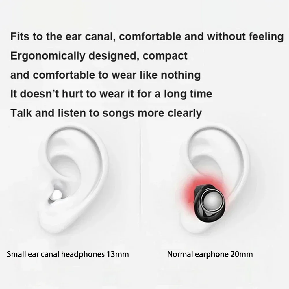 HD Call Semi-In-Ear Earbuds Noise Reduction Invisible Earphones Mini Headphones Bluetooth TWS Wireless Sleepwith Microphone