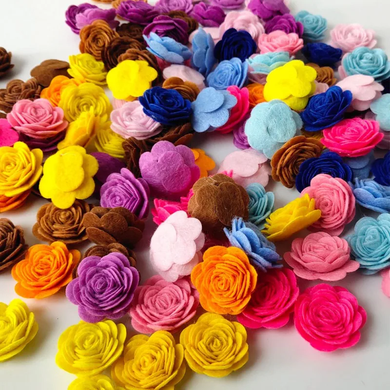 24PCS Mixed Artificial Felt Rose Flower DIY Handmade Craft Material Ferramentas para Bow Headband Applique Costura Acessórios