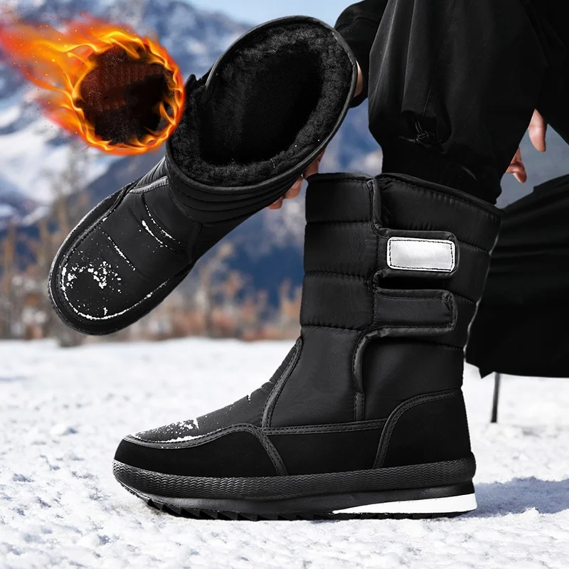 جديد الخريف والشتاء الثلوج في الهواء الطلق الدافئة سميكة عدم الانزلاق أحذية قطنية مقاومة للماء للرجال والنساء مع بطانة الصوف ، منتصف أعلى أحذية قطنية كبيرة الحجم