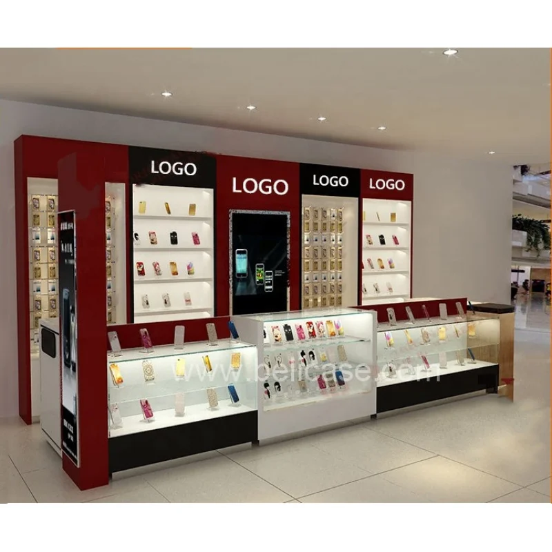 angepasst.Holz Telefon Zubehör Ständer Moderne Handy Display Vitrine Glas Telefon Shop Display Zähler