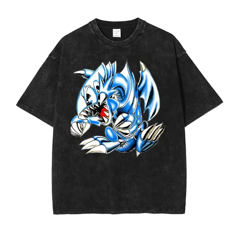 Summer Men Washed T Shirt Hip Hop Streetwear Japanese Cartoon Anime Yu Gi Oh Graphic Vintage T-Shirt Harajuku Short Sleeve Tee