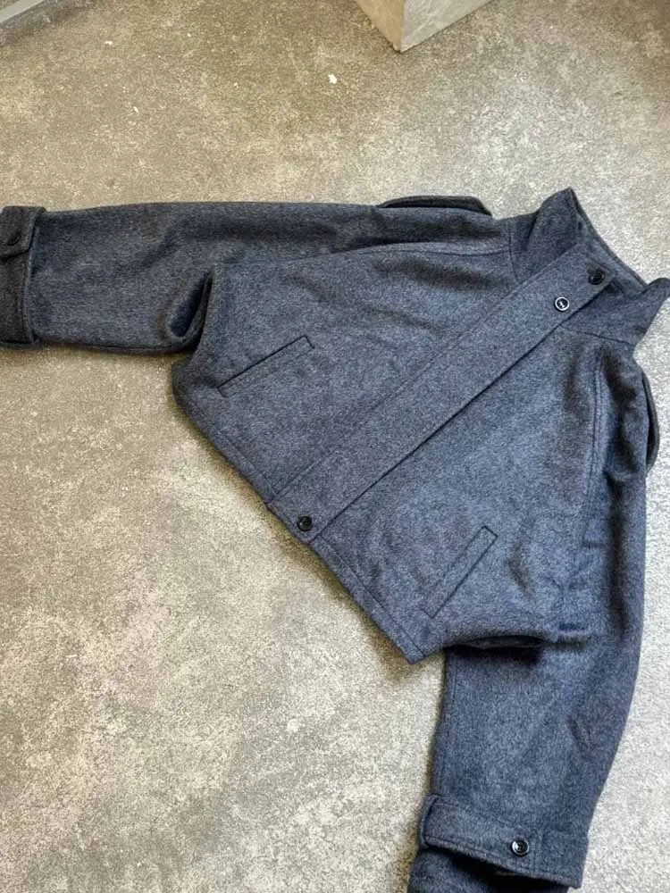 BKQU Casual Giacca di lana solida Donna Colletto allentato con cerniera Manica intera Cappotti corti Donna 2025 Autunno Retro Street Outwears