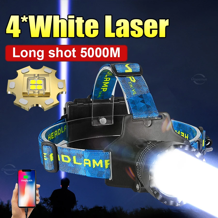 1000000LM Most Powerful Headlamp White Laser High Power LED Head Flashlight Rechargeable USB Head Torch Light Fishing Headlight