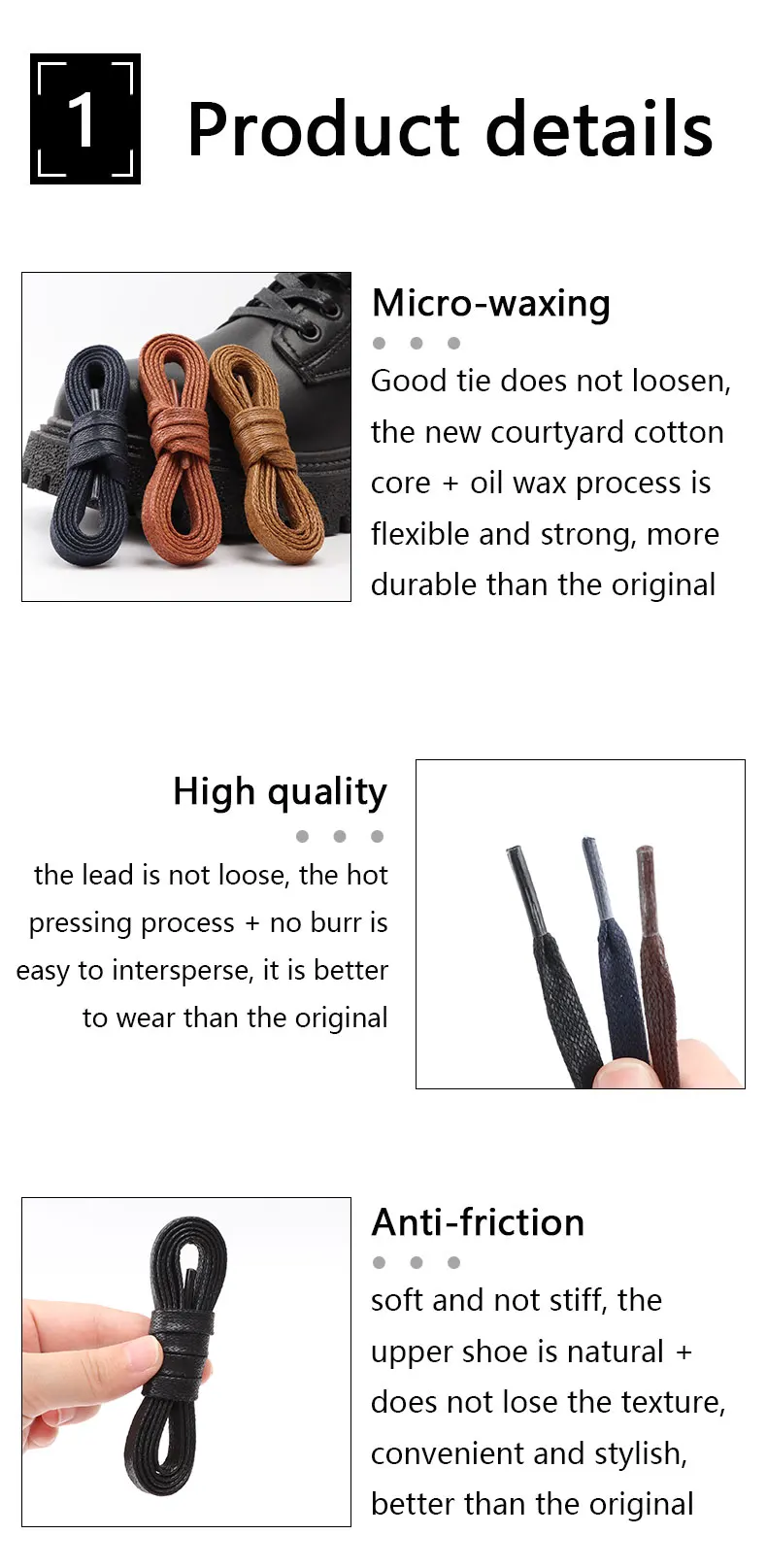 Waxed Wohnung Schnürsenkel Leder Wasserdicht Casual Schuhe Schnürsenkel Unisex Stiefel Schnürsenkel Länge 60 80 100 120 140 160 180 CM 1 paar – Detail 5