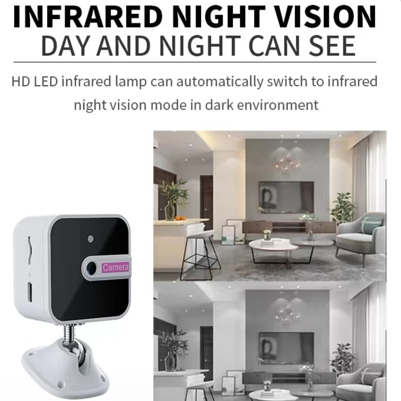 Câmera de vigilância wi-fi, gravador de cartão de vídeo de segurança, webcam, visão noturna infravermelha, áudio bidirecional, monitor de bebê, mini câmera sem fio