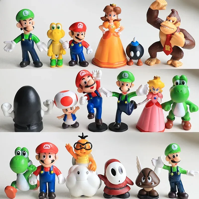 48pcs Super Mario Bros Toys Anime Figures Mario Luigi Yoshi Bowser Odyssey Wario PVC Action Figure Toys Kids for Birthday Gifts