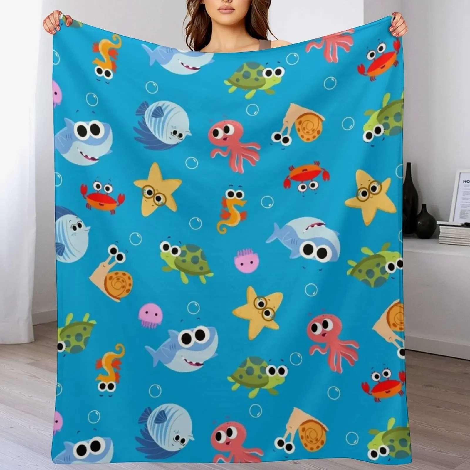 Finny The Shark Pattern 01 Throw Blanket Bed covers Custom Retros Blankets