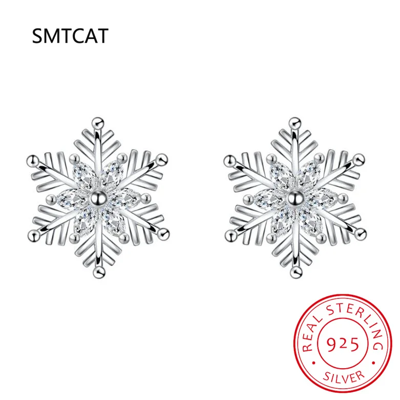 925 Sterling Silver Stud Earrings Crystal Snowflake Pendant Necklace For Women Jewelry Sets FQL22054