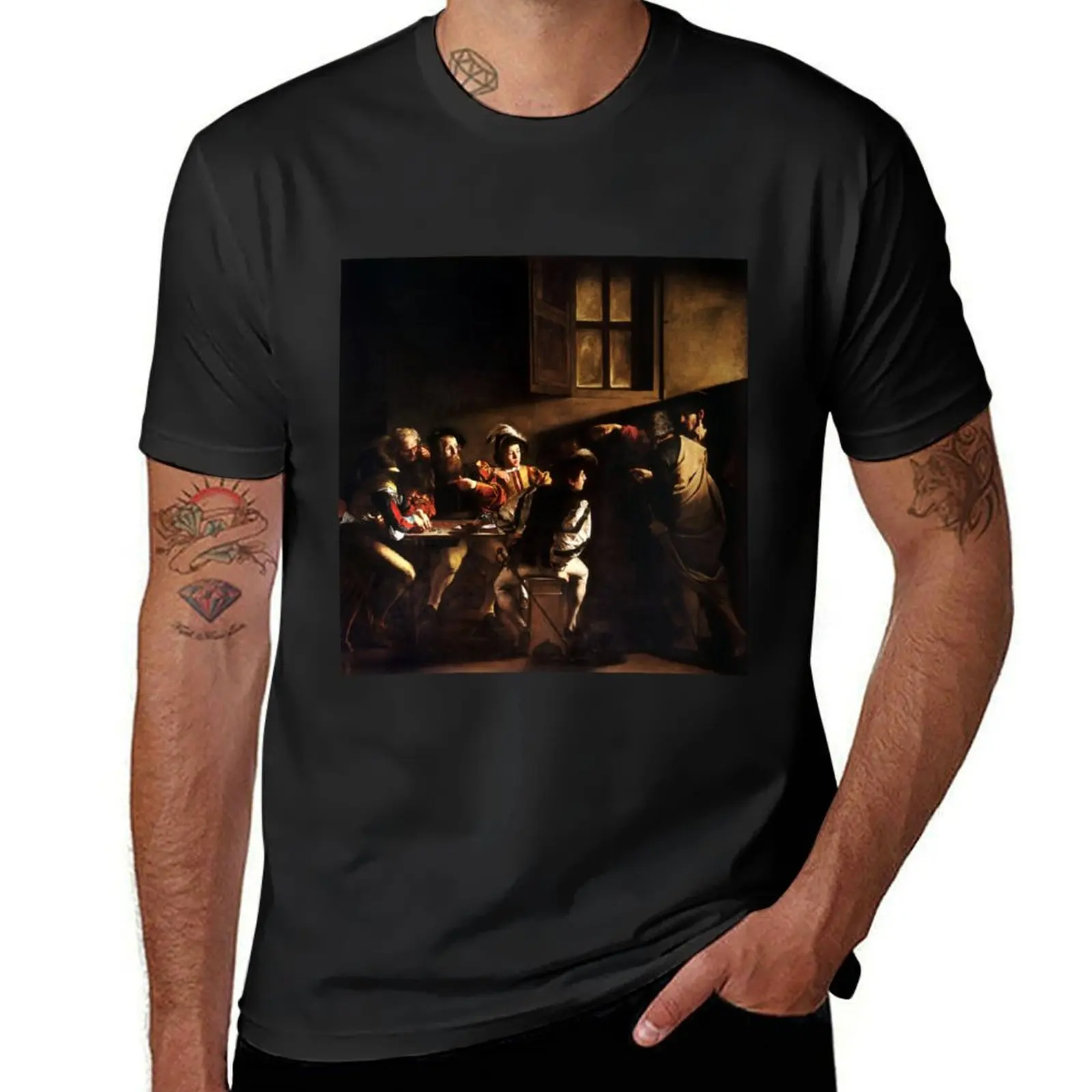 

The Calling of St Matthew by Caravaggio (1600) T-Shirt customs vintage t shirt men