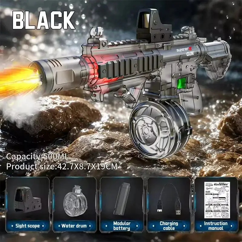 Kids Automatic Water Gun with Smoke Simulated Firing Electric Water Blasters for Children Led Light Flashing Summer Outdoor Toys view 6