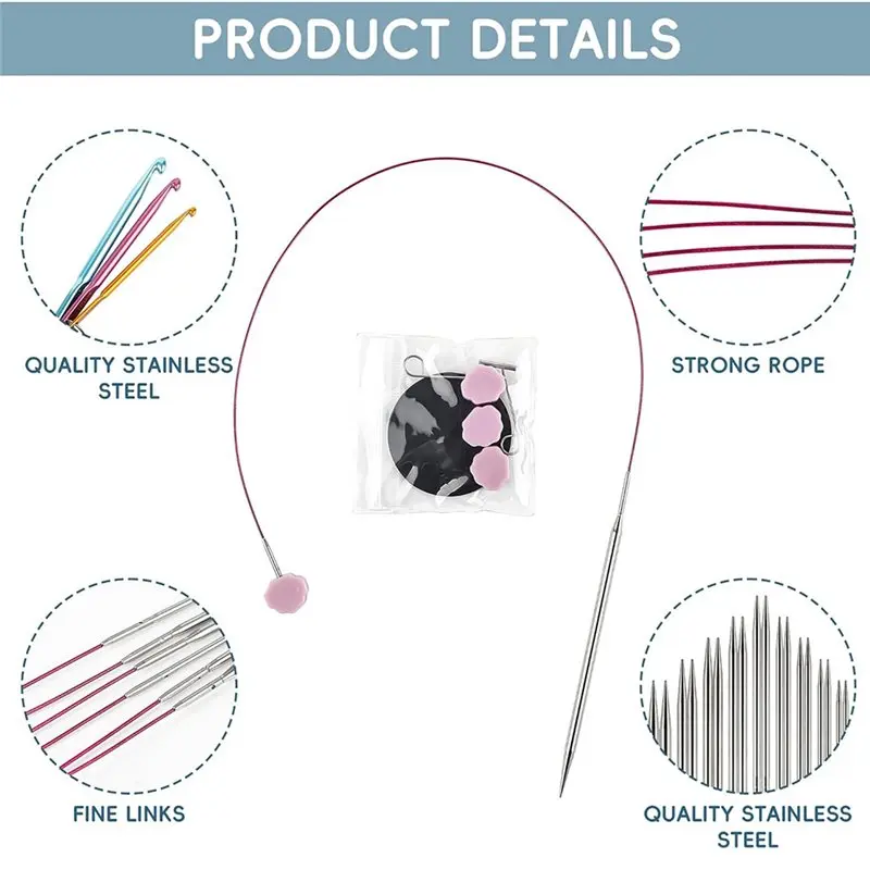 US Sizes 1, 1.5, 2, 2.5, 4, 5, 6, 7 4.5 Inch Lace Interchangeable Circular Knitting Needle Set-B51B